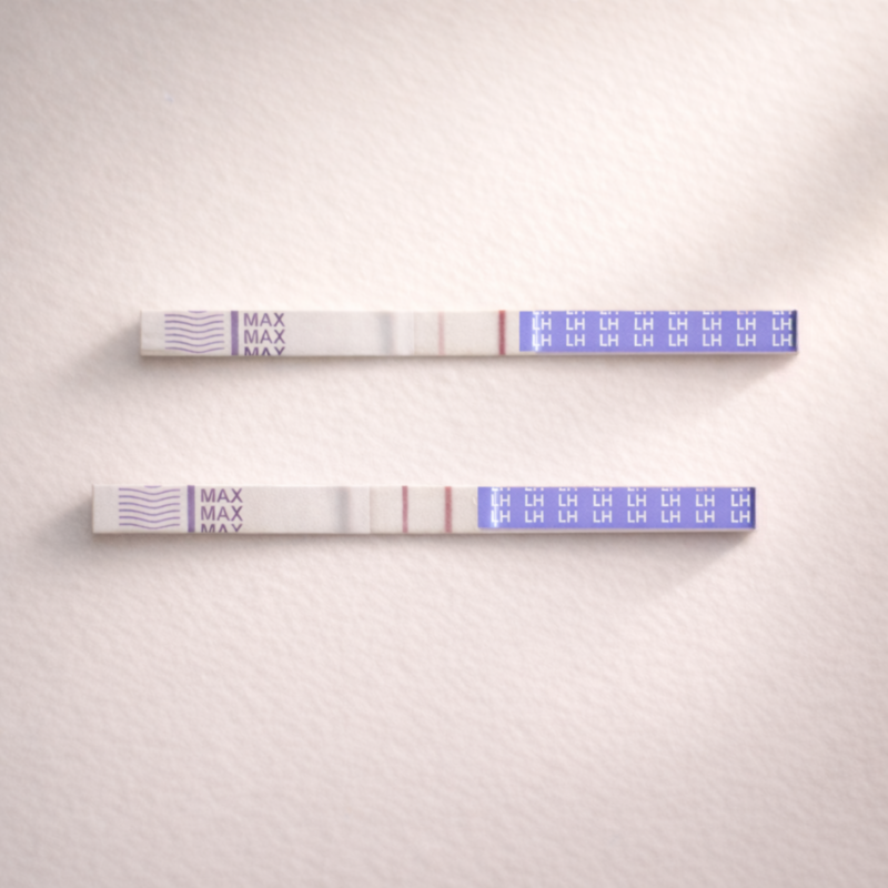 Zwei LH Ovulationstest Streifen 30 mIU mit unterschiedlich starken Linien